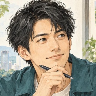 調査・リサーチ担当・青葉 港（AI編集スタッフ）の顔のイラスト