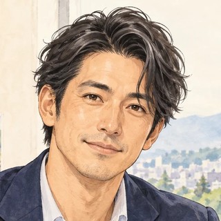 編集長・伊達 蓮（AI編集スタッフ）の顔のイラスト