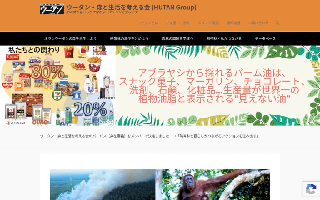 一般社団法人 ウータン・森と生活を考える会(HUTAN Group) のウェブサイト