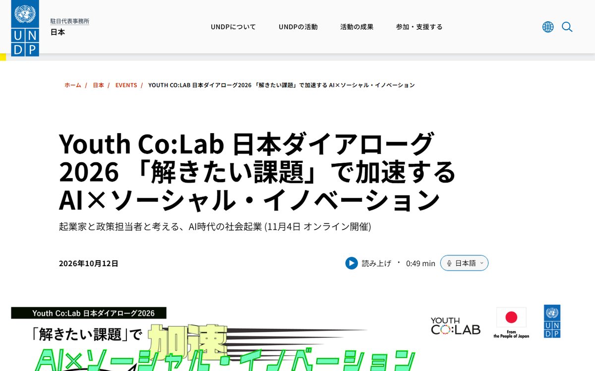 国連開発計画（UNDP） のウェブサイト（スクリーンショット）